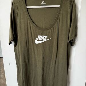 Nike Olive Green Scoop Neck Logo Tee